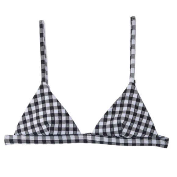 Mara Hoffman Gingham Astrid Triangle Bikini Top - Black/White Size XL - Picture 1 of 6